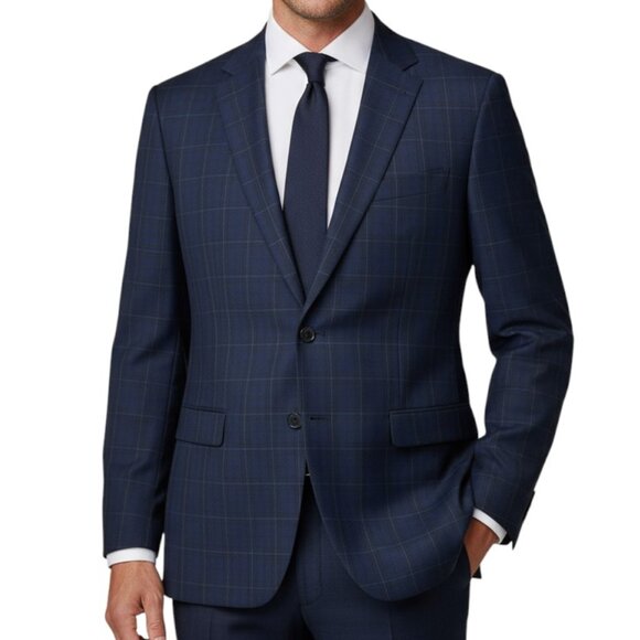 New Michael Strahan Mens Windowpane Plaid Blue Blazer SportCoat Classic Fit 44L - Picture 1 of 16